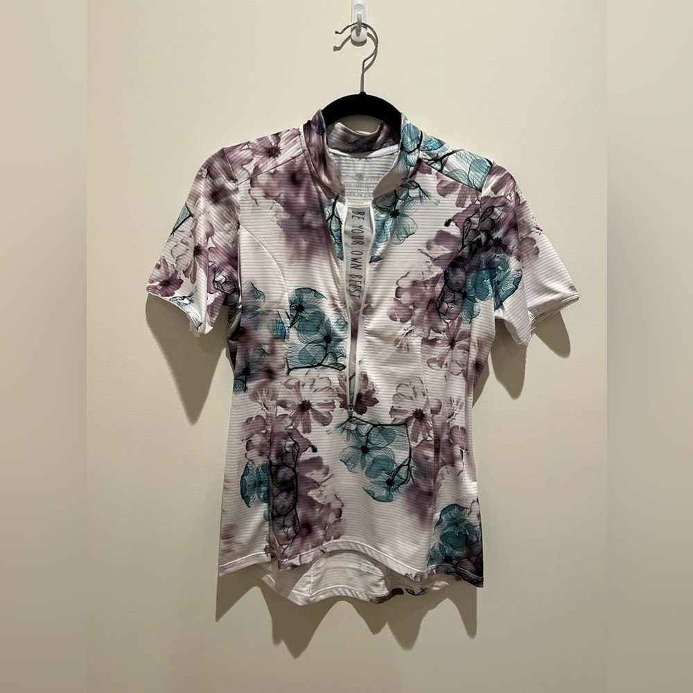 She Beest Floral Watercolor Print Short Sleeved Bike Cycling Jersey Top, Size M
